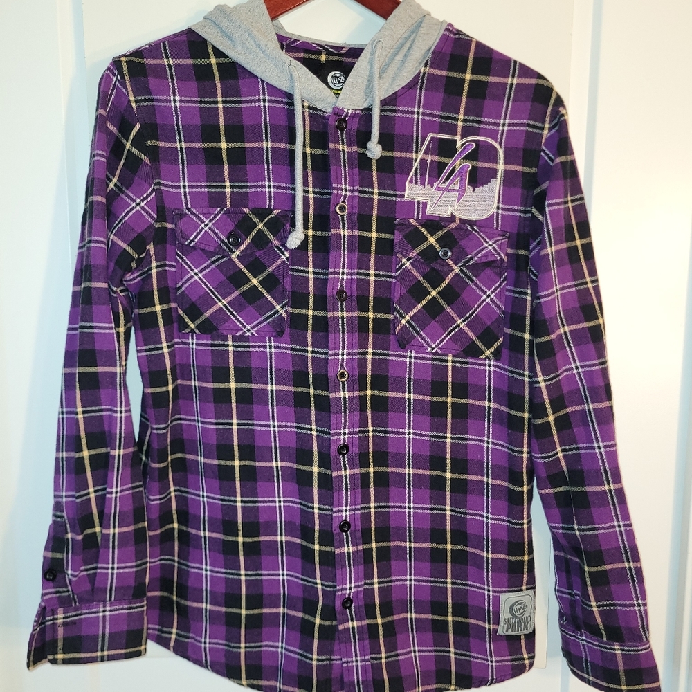 Plad Button-up Hoodie Sweater Shirt Large